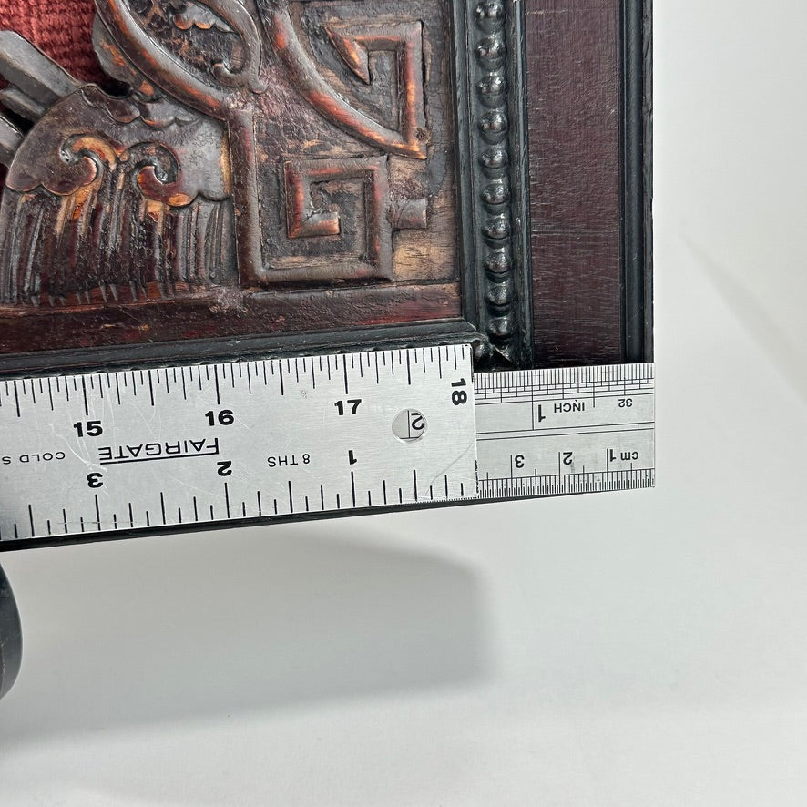 Antique Chinese Carved Wood Panel Fragment Figures on Horseback 19.5″L