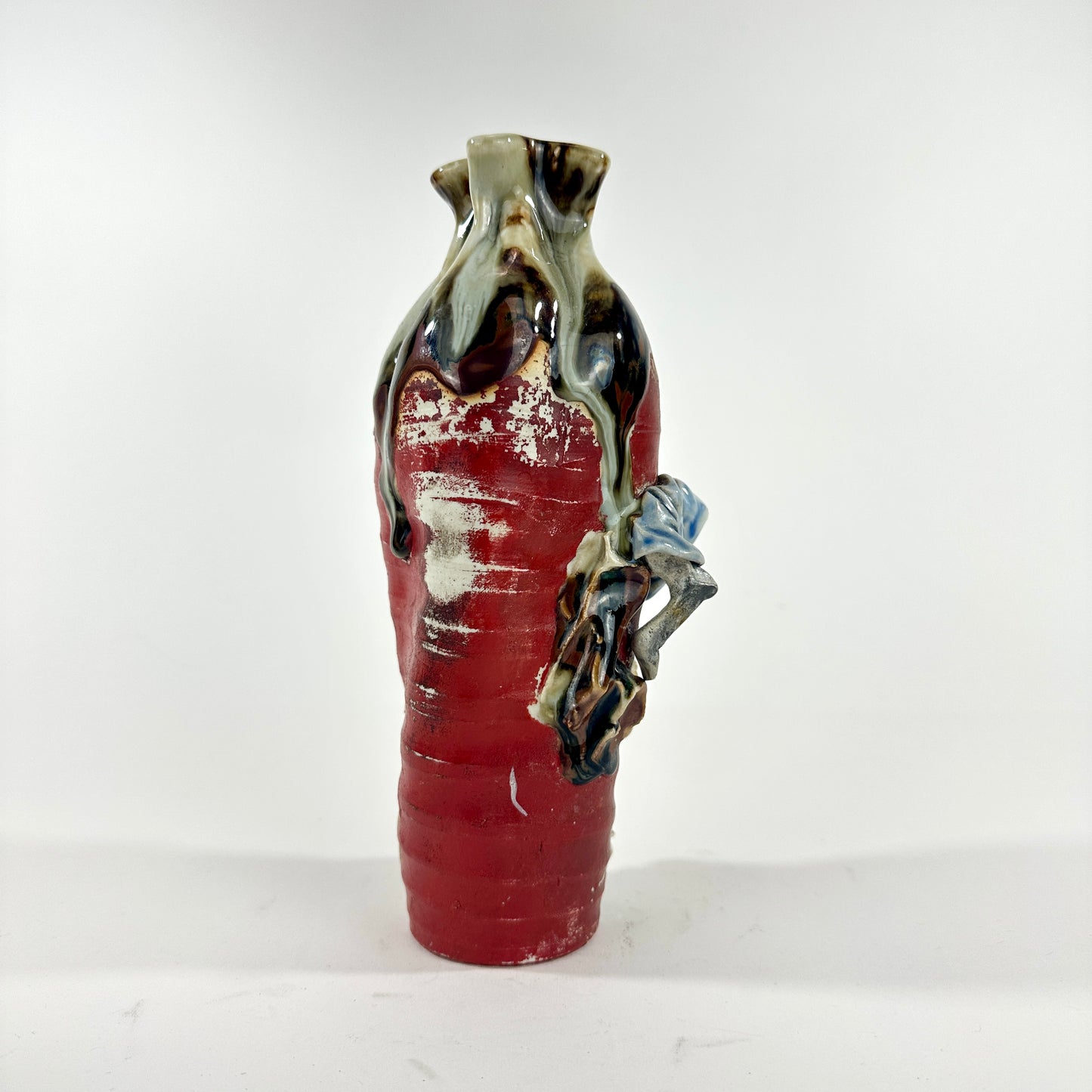 Antique Japanese Meiji Era Sumida Gawa Vase Climbing Figures Red Flambe Ishiguro Koko 8.5" LS#088