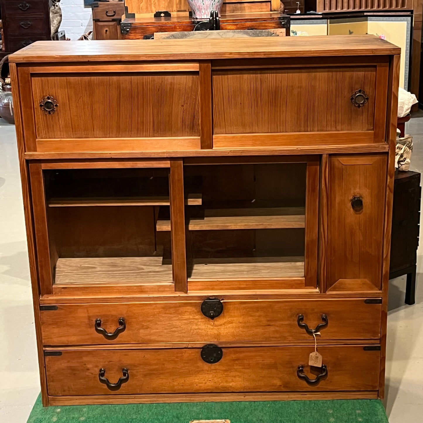 Antique Japanese Taisho Era c1920's Chadansu Tea Tansu Sugi Wood 38"