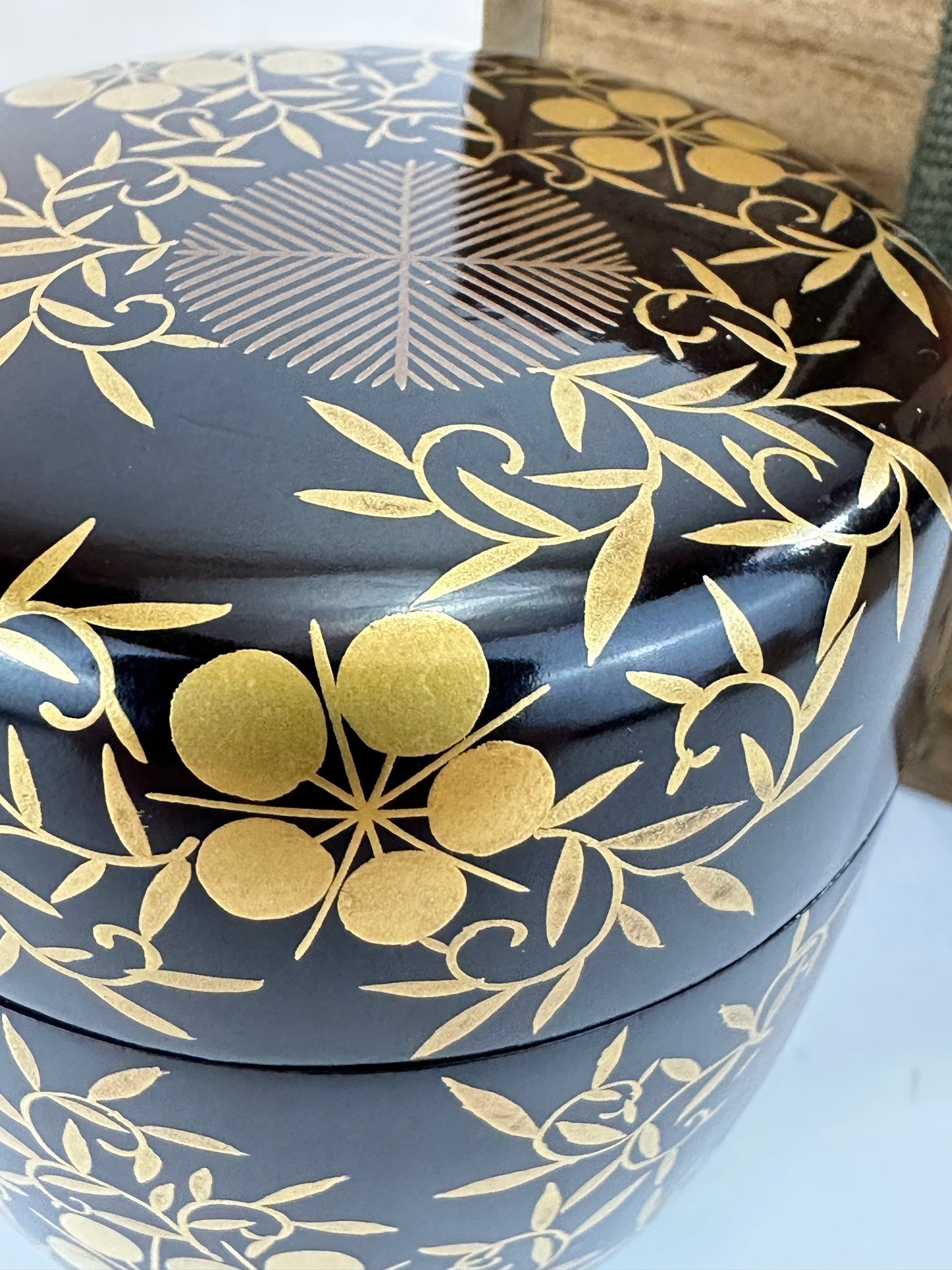 Vintage Japanese Lacquer Tea Caddy Natsume Maki-e Bamboo Plum Pine w/ Box