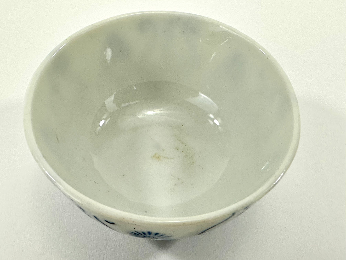 Antique Japanese Porcelain Cup with Blue Floral Pattern 3"