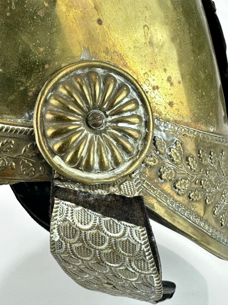 Antique French Sapeurs Pompiers Brass Fire Helmet Casque Pompier 19thC 12"H LS#099