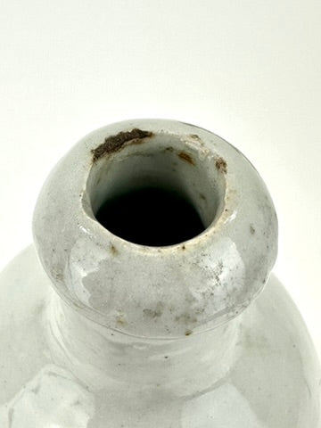 Antique Japanese Late Edo Meiji Grey Glazed Stoneware Tokkuri Sake Jug Calligraphy 9"H