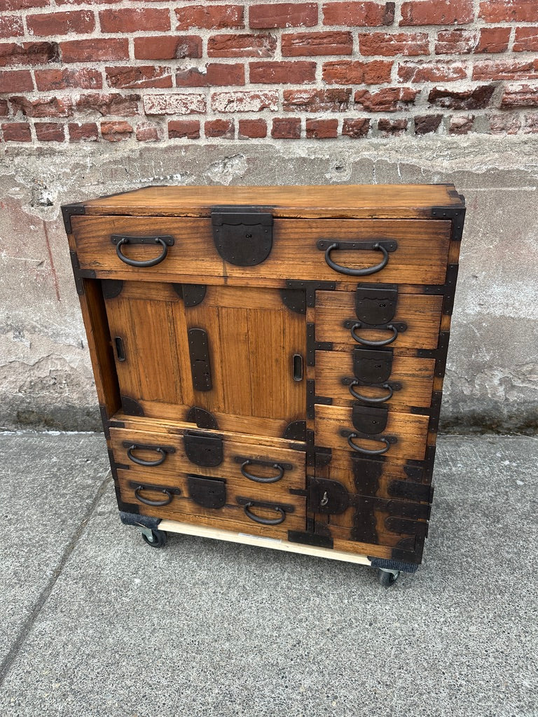Antique Japanese Chobadansu Merchant Chest Sugi Iron Hardware Dated Meiji 1880