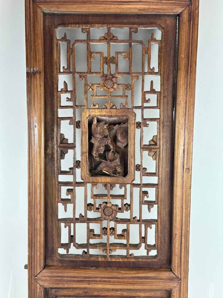 Antique Chinese Qing Carved Wood Lattice Window Shutter Panel 32″H