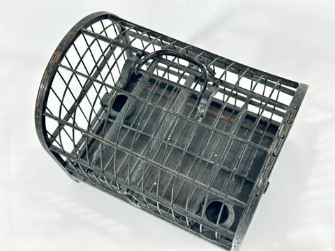 Chinese Vintage Blackened Bamboo Birdcage Barrel Vault Dome Perch Feeder Fret Border 8 Inches