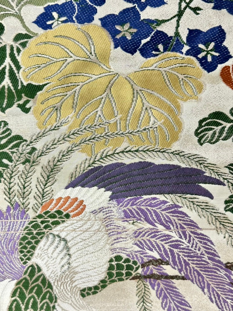 Antique Japanese Silk Maru Obi Taisho Phoenix Chrysanthemum Gosho 13'L