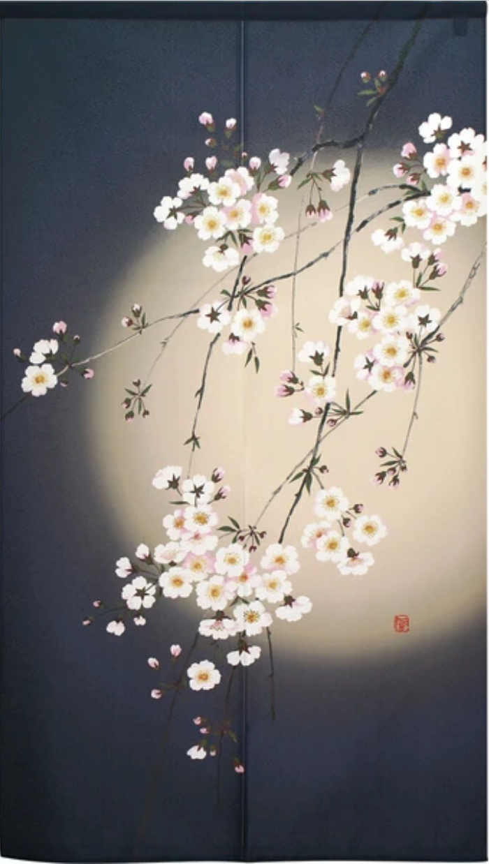 New Japanese Noren Curtain Yoizakura Moon Cherry Blossom 150cm