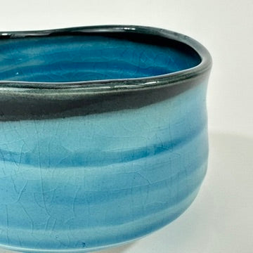 Japanese Mino Ware Chawan Matcha Tea Bowl Sky Blue Glaze Black Rim Kannyu NEW 5"