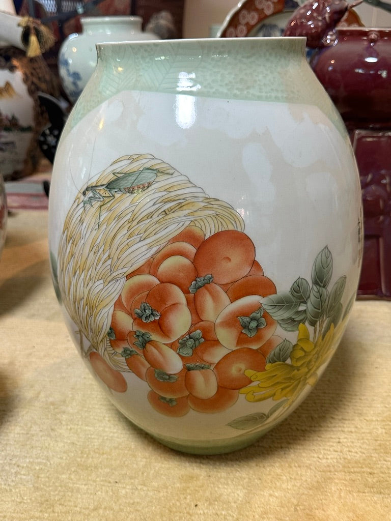 Chinese Jingdezhen Celadon Porcelain Vase Monkeys Persimmon Hu Wenfeng 2007 18"H 26C*GL