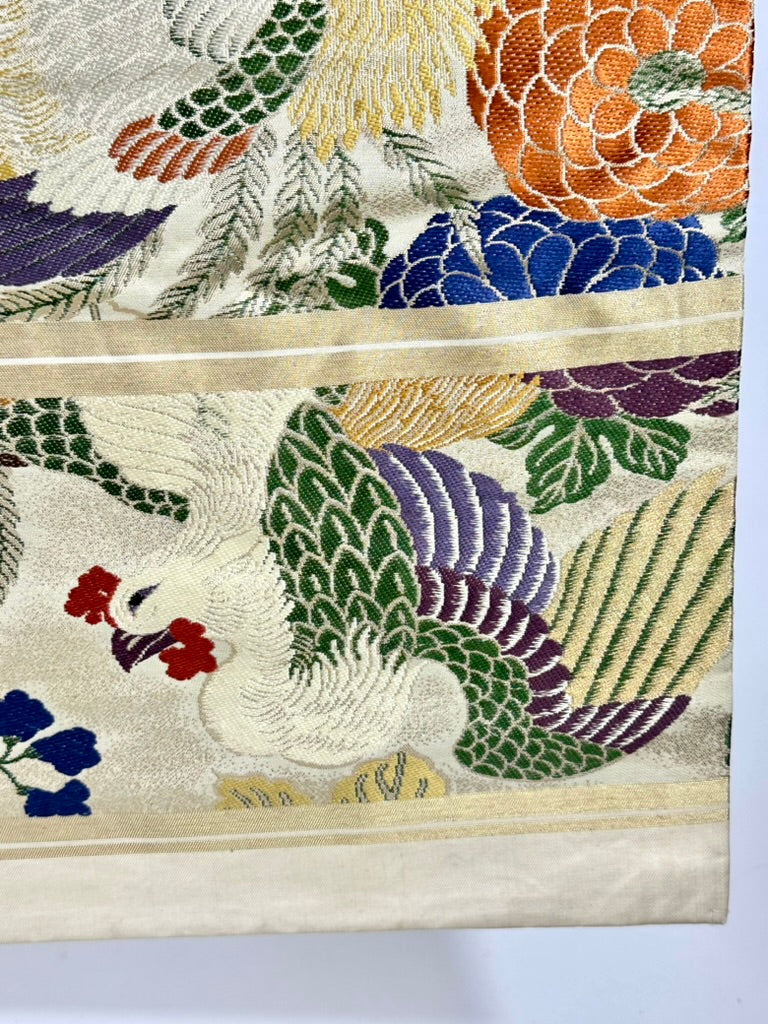 Antique Japanese Silk Maru Obi Taisho Phoenix Chrysanthemum Gosho 13'L