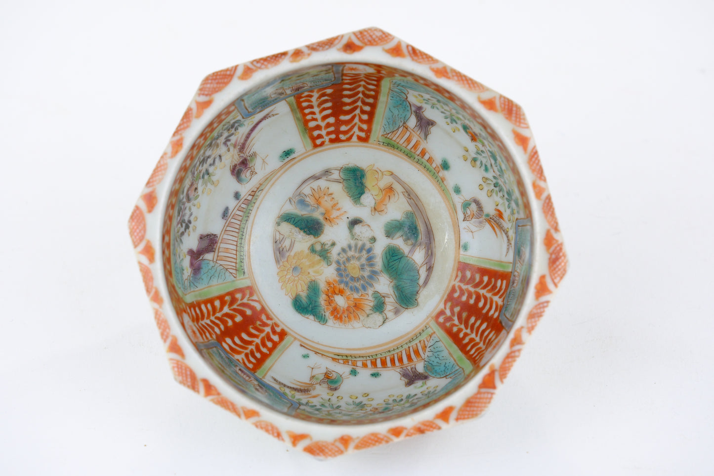 Antique Japanese Edo Imari Nesting Octagon Bowls Pair w/ Presentation Box 7"