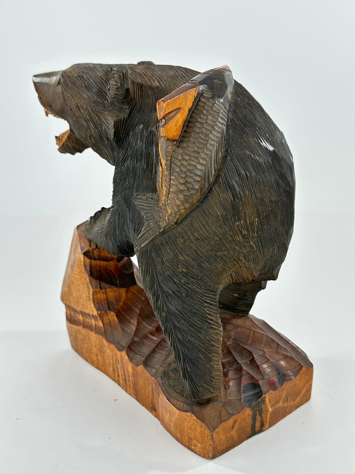 Vintage Japanese Ainu Bear Kuma w/ Salmon Sugi Wood ~10"