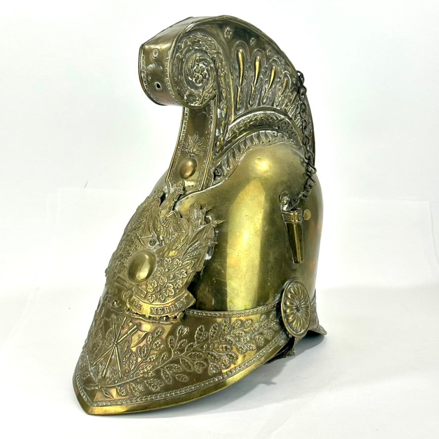 Antique French Sapeurs Pompiers Brass Fire Helmet Casque Pompier 19thC 12"H LS#099