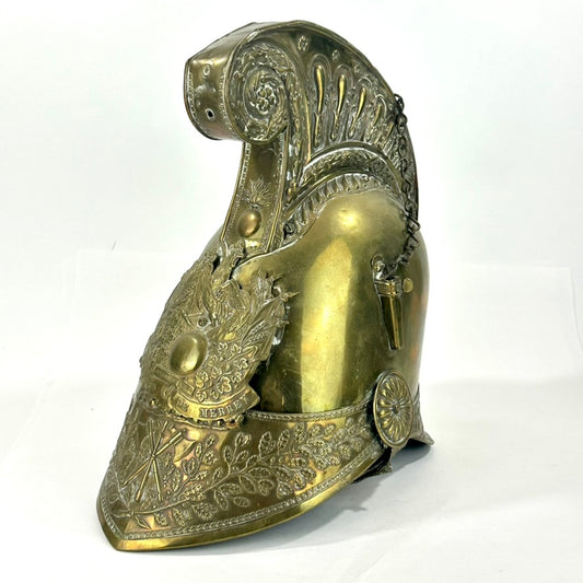 Antique French Sapeurs Pompiers Brass Fire Helmet Casque Pompier 19thC 12"H LS#099