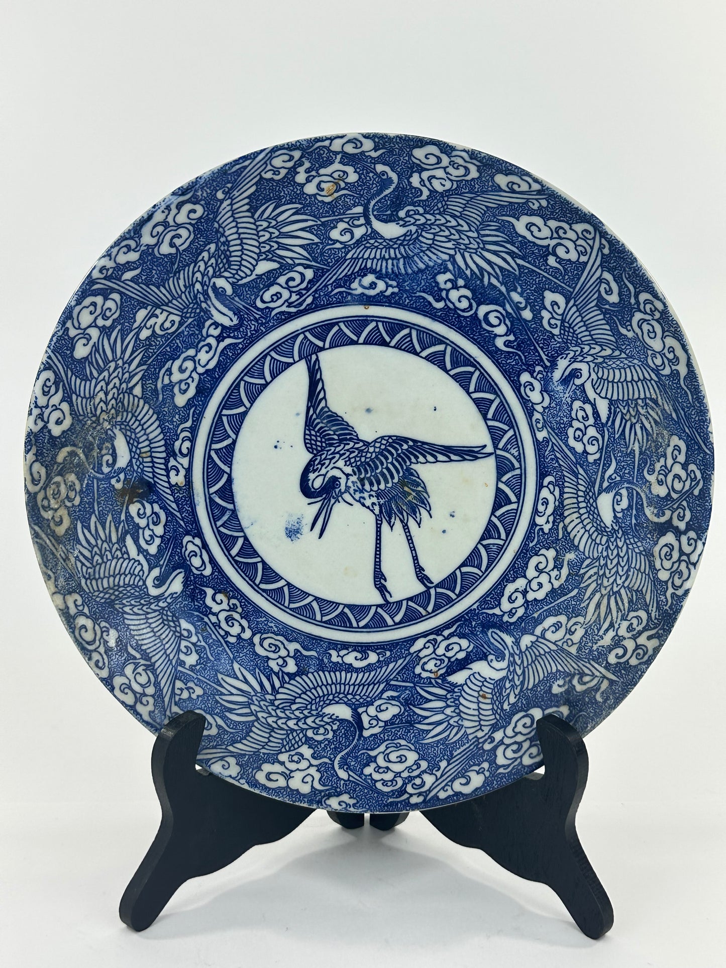 Antique Japanese Late Edo Period 19th Century Imari Ceramic Plate Blue & White 10"