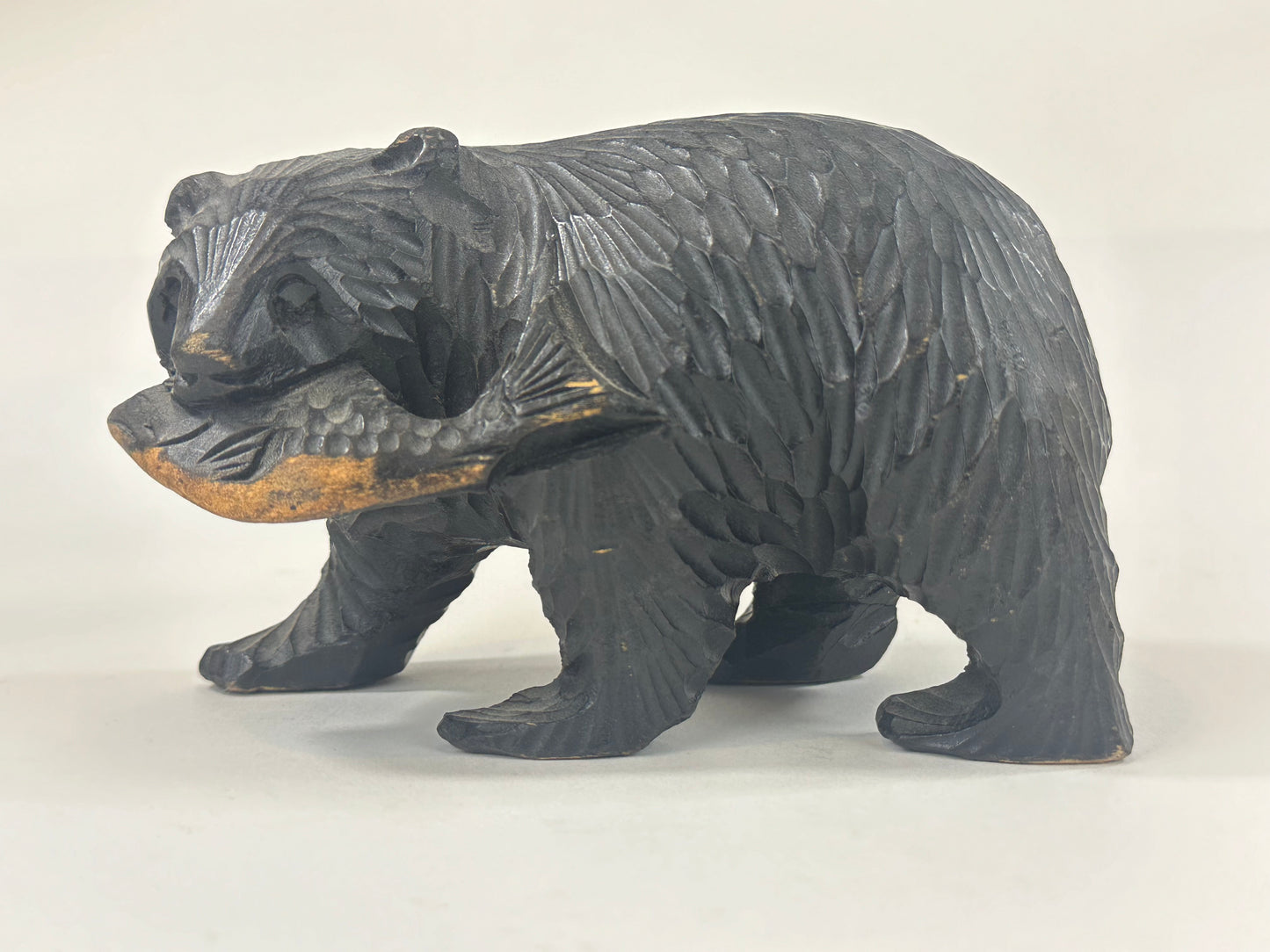 Vintage Japanese Ainu Hand Carved Bear w/ Salmon Cedar Kuma 6”