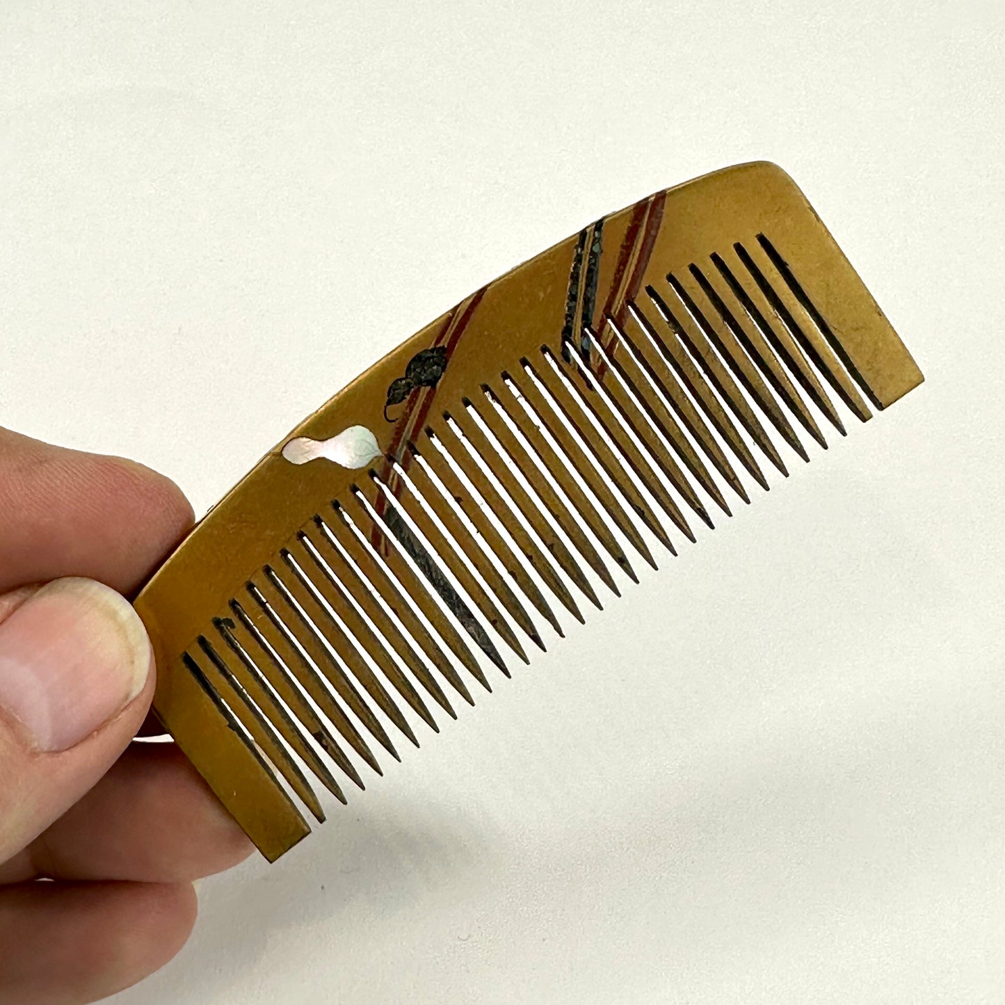 Antique Japanese Geisha Comb Kushi Hairpiece Kanzashi Gold Makie Shell Inlay 3"