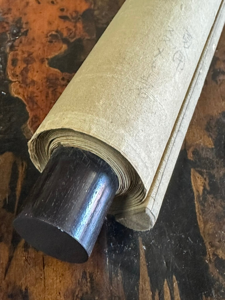 Antique Japanese Kakejiku Hanging Scroll Sparrow Bamboo Prunus Kacho-ga Ink 76"L