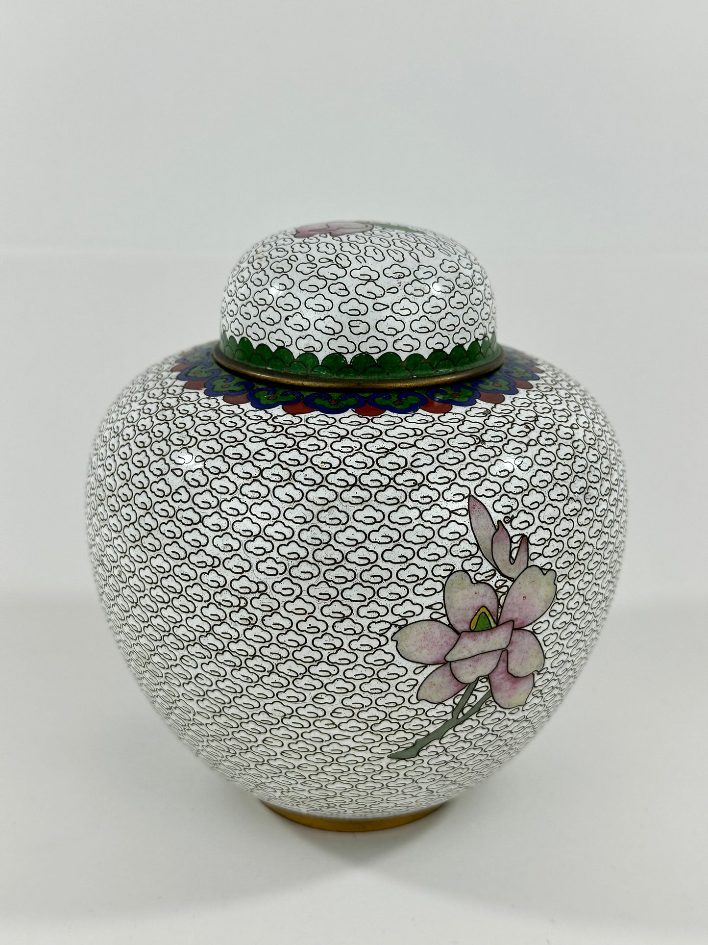 Vintage Chinese Cloisonné Lidded Jar 6”