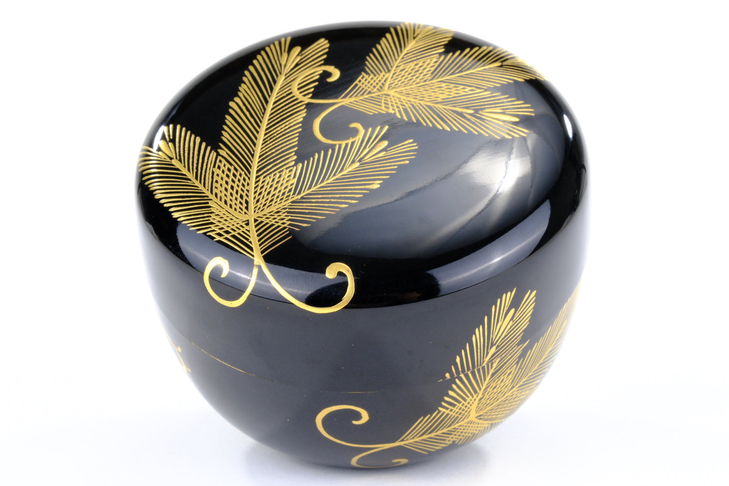 Japanese Tea Ceremony Hira-Natsume Tea Caddy Pine Bows Black Lacquer Gold Makie