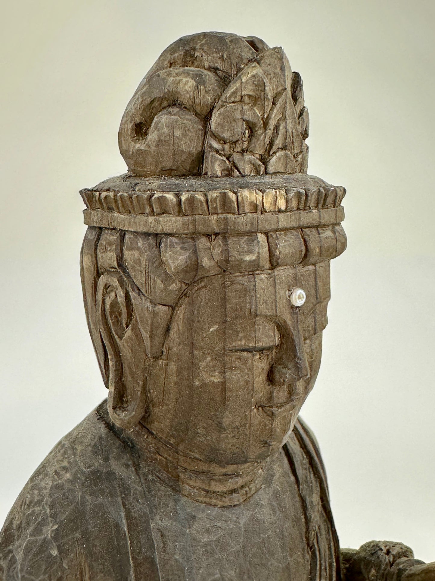 Antique Japanese Wooden Jizō Bosatsu (Kṣitigarbha Bodhisattva) Standing on Lotus Base10”