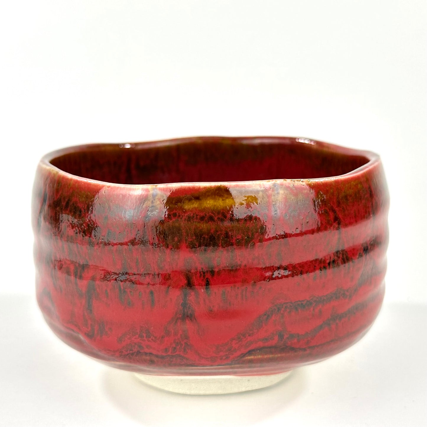 Japanese Handmade Mino Ware Chawan Matcha Tea Bowl Beni Tengu Crimson Red Glaze NEW 5"