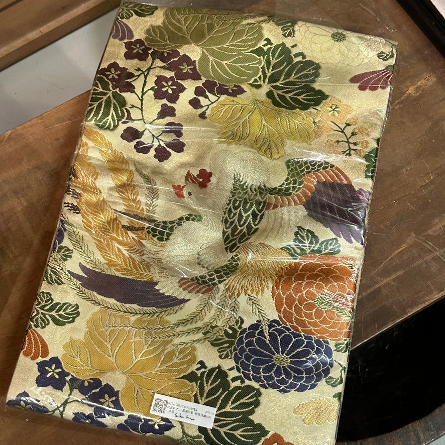 Antique Japanese Silk Maru Obi Taisho Phoenix and Chrysanthemum 13′L