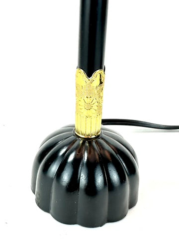 Japanese Showa Era Hiunkudo Sakura Lantern Table Lamp Pair Black Lacquer Brass 15"H