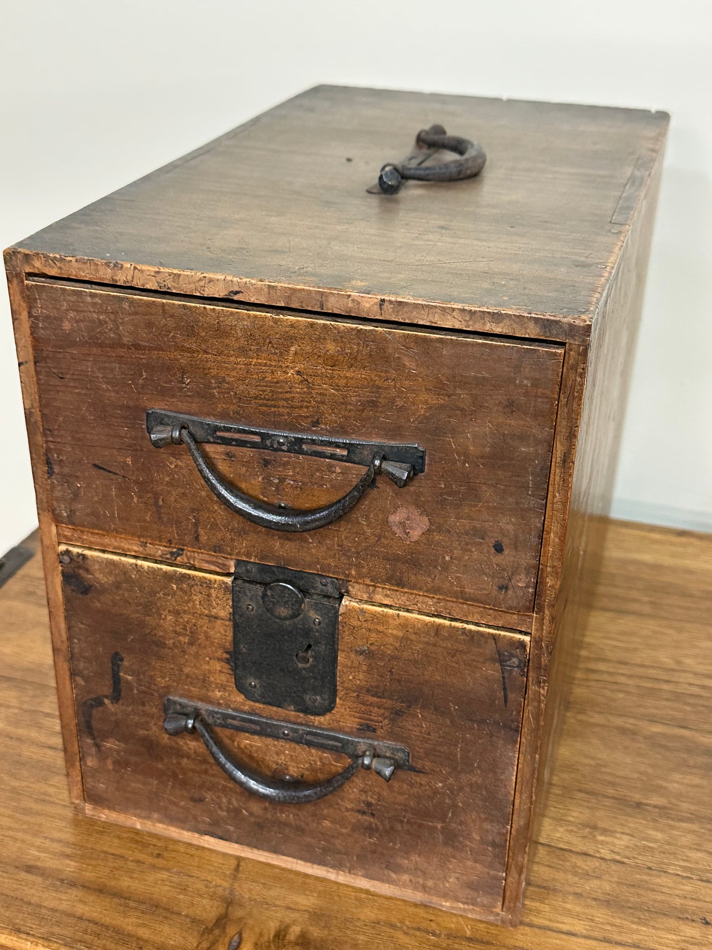 Antique Japanese Personal Tansu Meiji Era c1880’s 2 Drawer 8”W