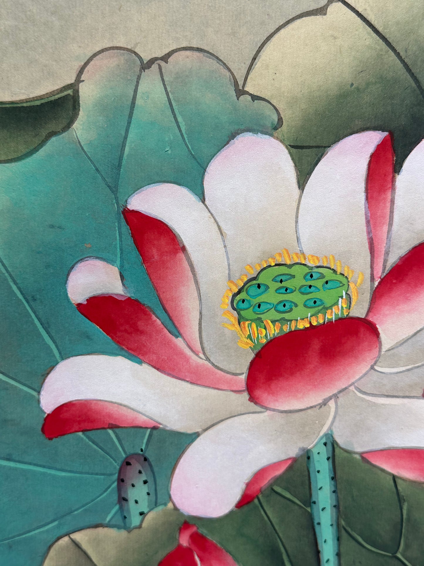 Vintage Chinese Hanging Scroll Painting Egrets and Lotus Signed c1947 63"H