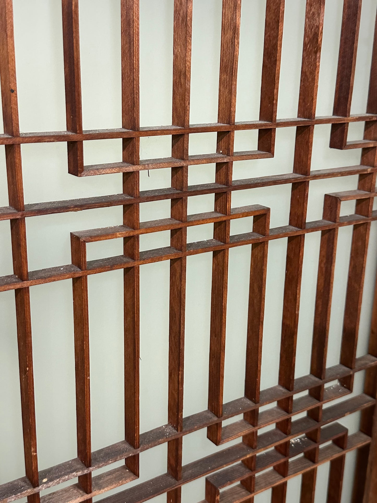 Vintage Japanese Window Glass Geometric Lattice Ranma Sugi Wood 41.5"