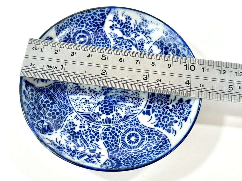 Antique Japanese Meiji c1890's Stencil Kashizara Sweets Plate Blue White 4.25"W
