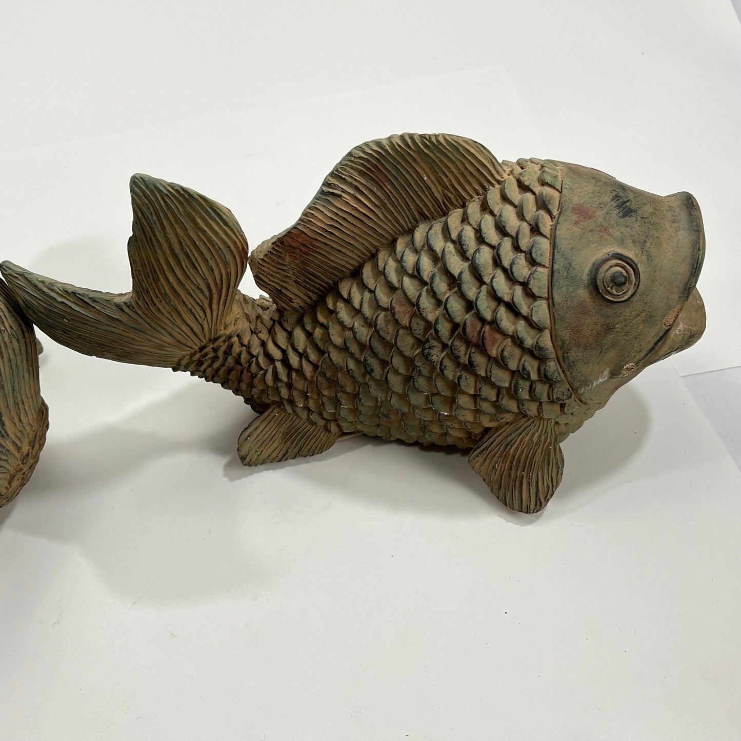 Vintage Pair of Swiming Carp Statues 7.5” Key Hiders Resin 13"