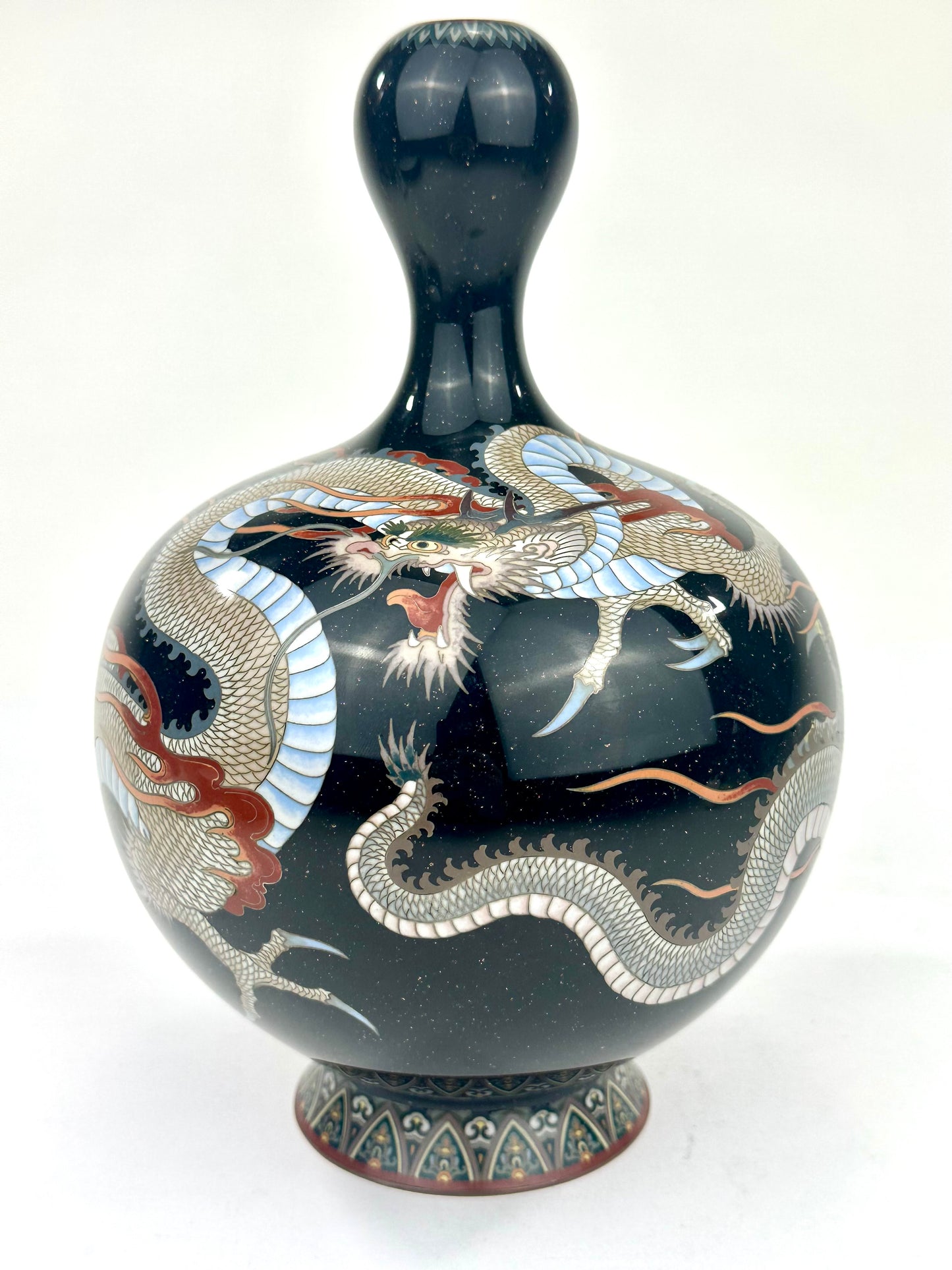 Antique Japanese Meiji Era (c1880) Cloisonné Vase Coiling Dragons 10”