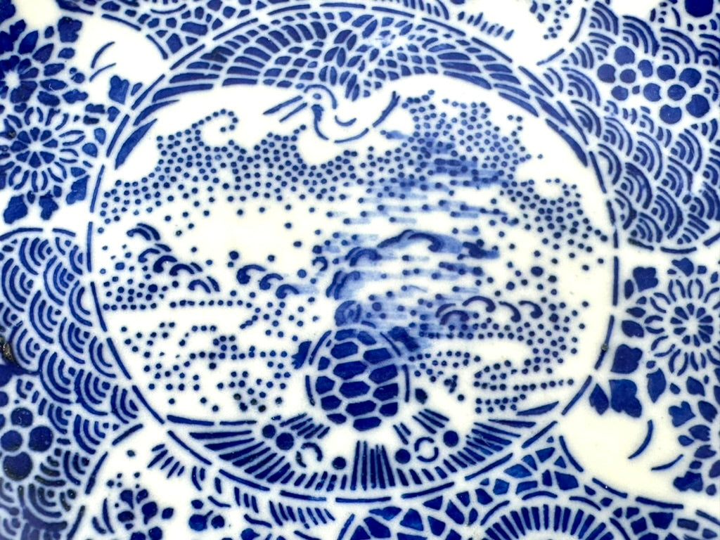 Antique Japanese Meiji c1890's Stencil Kashizara Sweets Plate Blue White 4.25"W