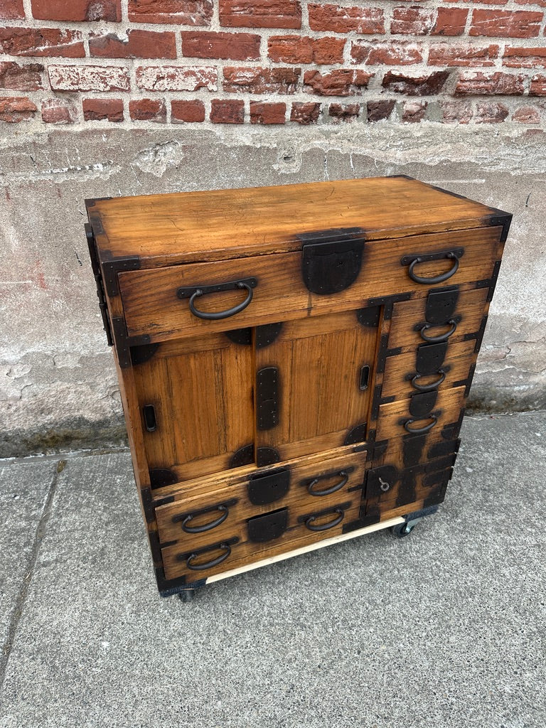 Antique Japanese Chobadansu Merchant Chest Sugi Iron Hardware Dated Meiji 1880