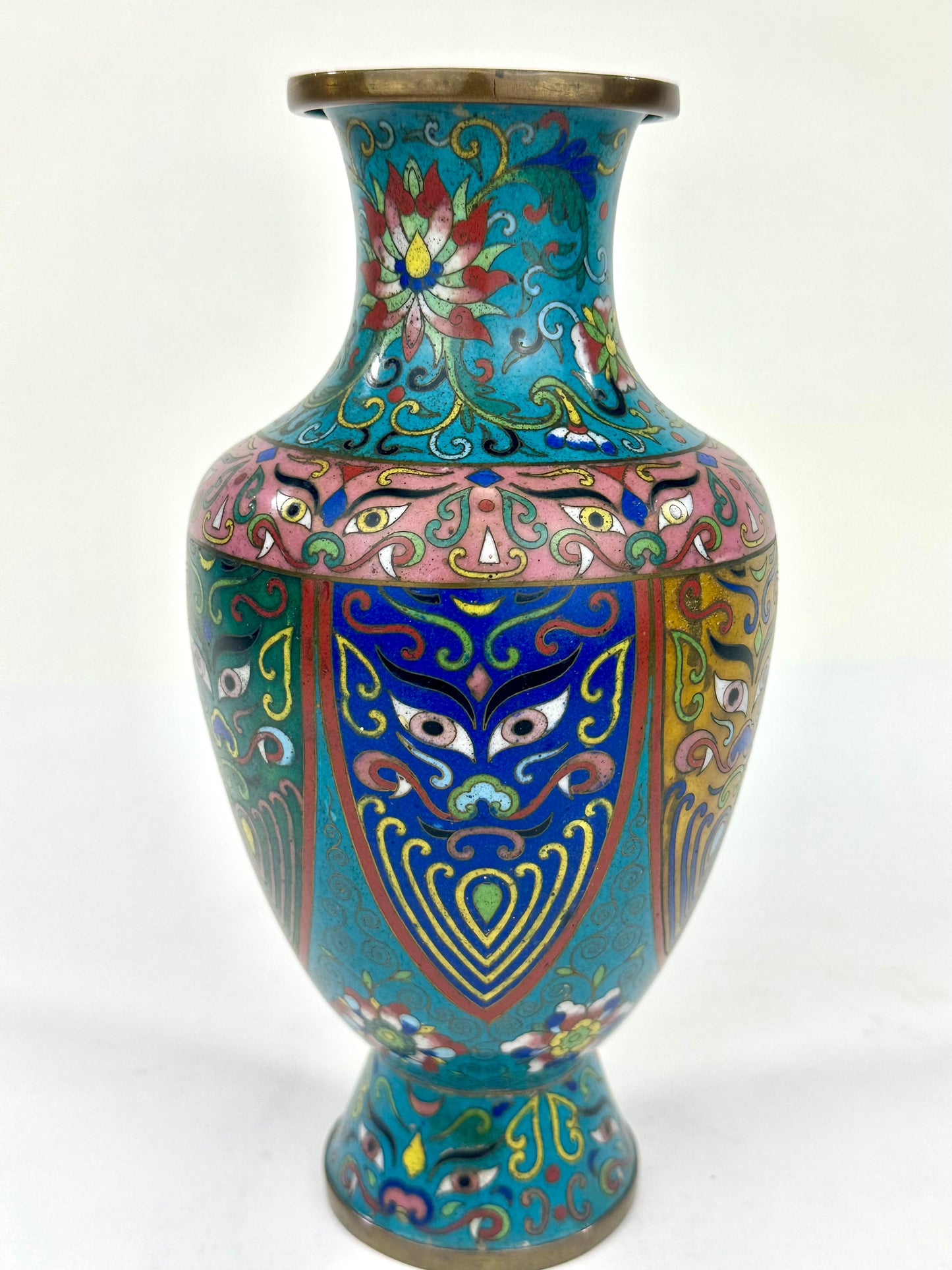 Antique Chinese Late Qing Dynasty (c1900) Cloisonné Vase Food Dog 8.5”