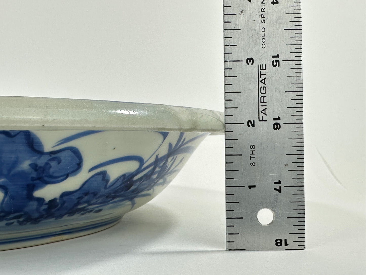 Antique Japanese Late Edo Period Imari Blue & White Porcelain Peony Bowl 12"W
