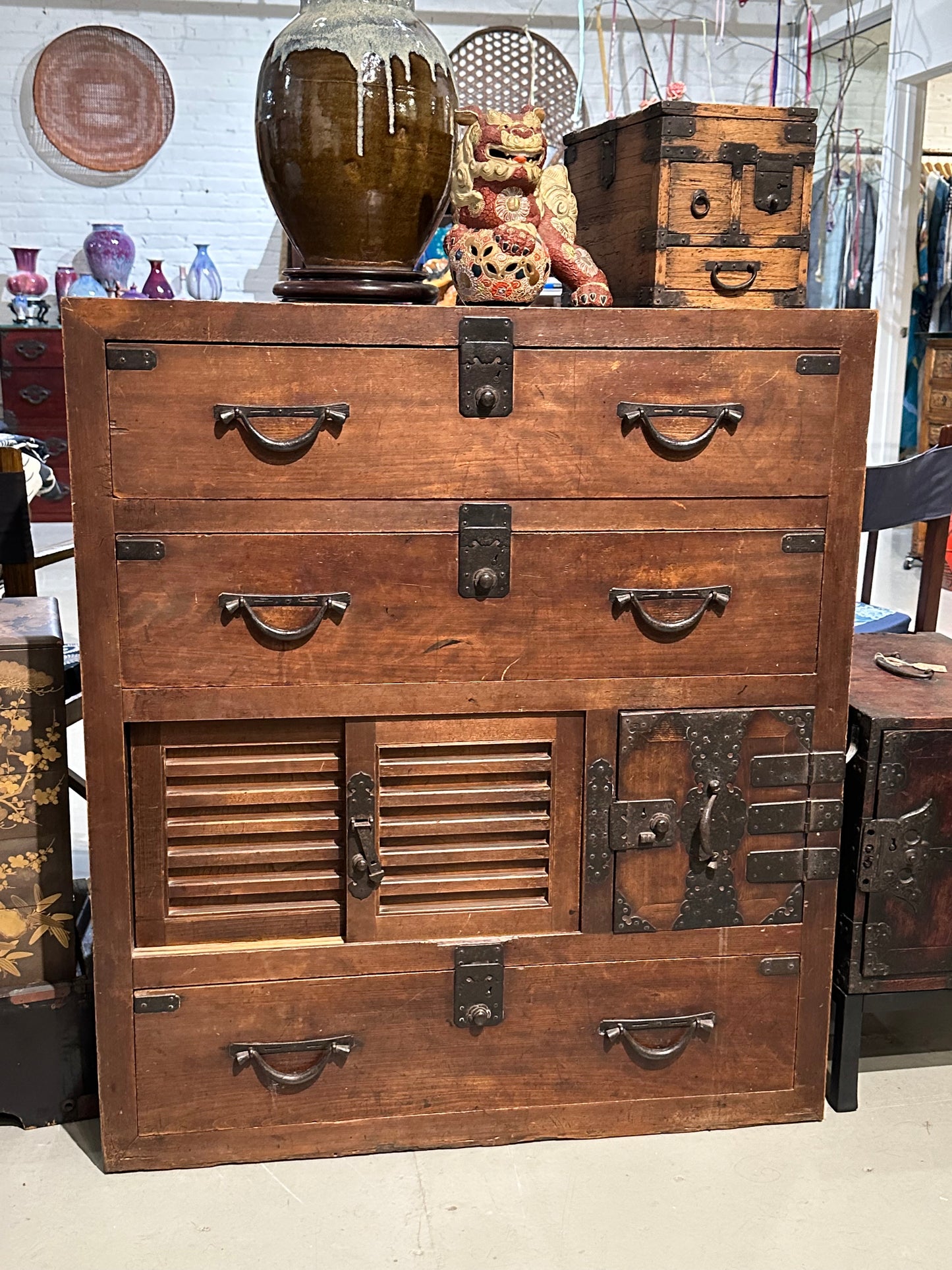 Antique Japanese Chobadansu Meiji Era 1868-1912 Document Tansu Chest Sugi 36"