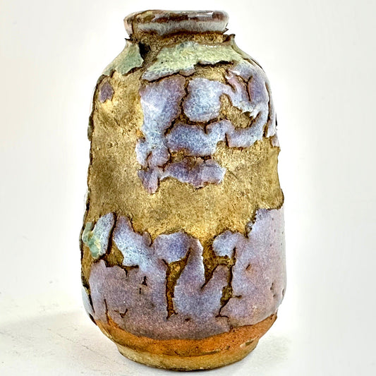 Antique Japanese Miniature Tsubo Wood-Fired Stoneware Jar 2.5"
