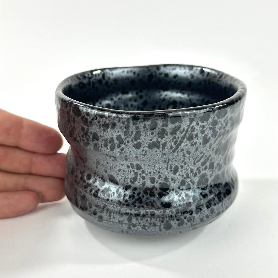 Japanese Handmade Mino Ware Hime Chawan Matcha Tea Bowl Yuteki Oil Spot Black Glaze NEW 5"