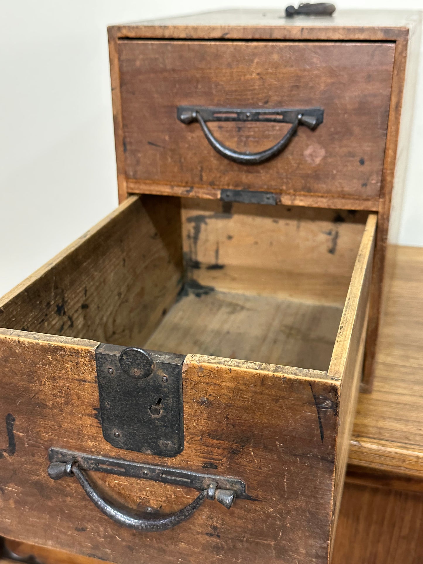 Antique Japanese Personal Tansu Meiji Era c1880’s 2 Drawer 8”W