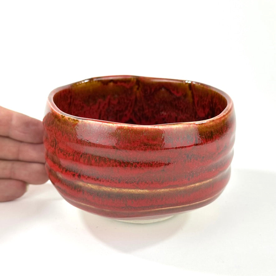 Japanese Handmade Mino Ware Chawan Matcha Tea Bowl Beni Tengu Crimson Red Glaze NEW 5"