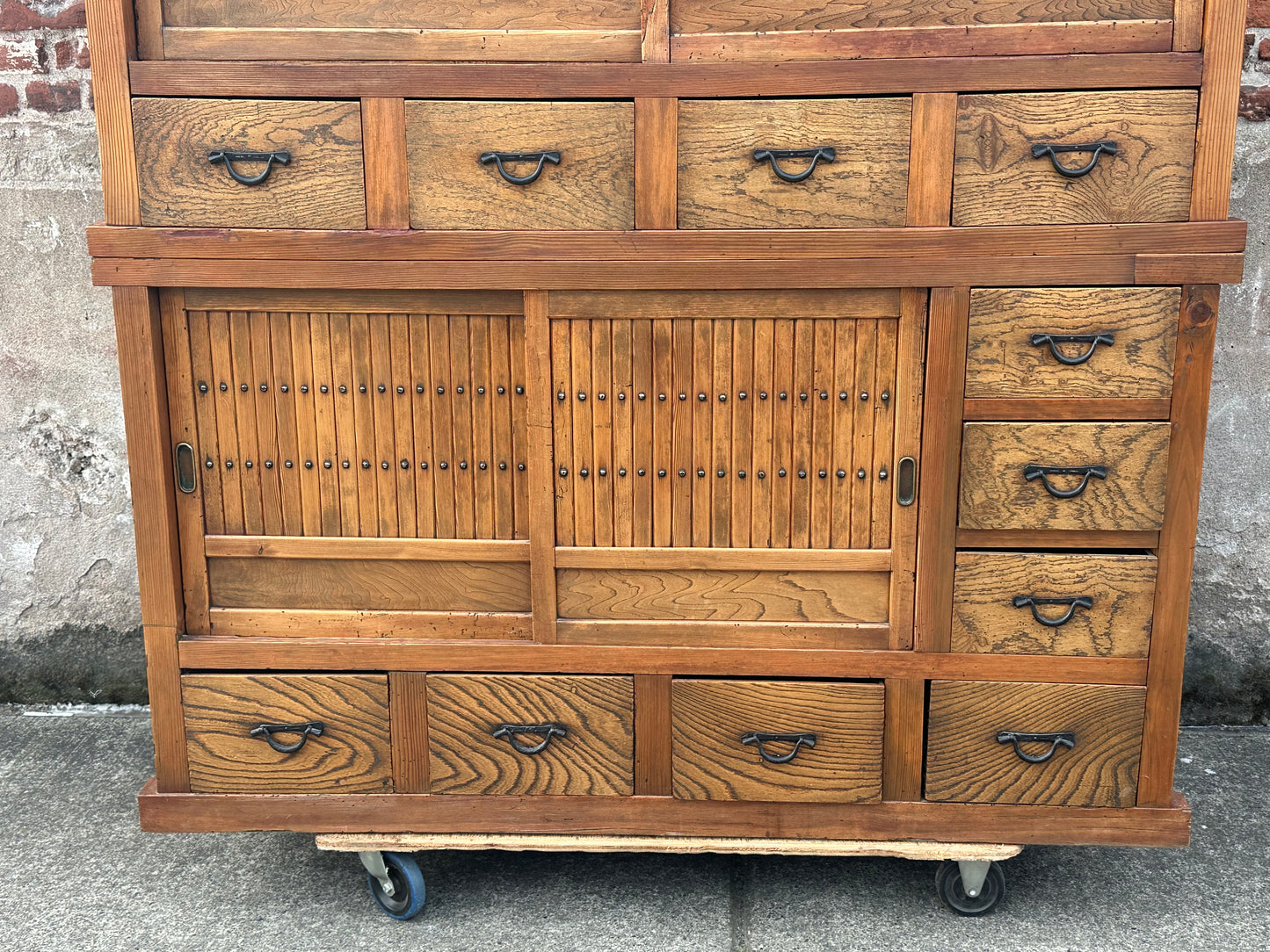 Antique Japanese Keyaki Sugi Merchant Tansu Sliding Door Cabinet Meiji 54"W