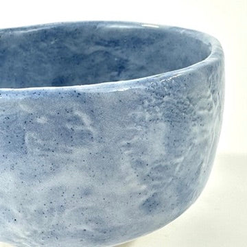 Japanese Chawan Matcha Tea Bowl Pale Blue Grey Mottled Glaze White Stoneware NEW 5"