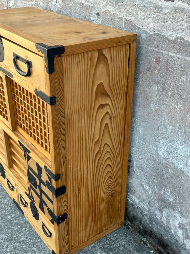 Japanese Sugi Wood Chobadansu Merchant Chest Early Showa Period Tansu 36"H