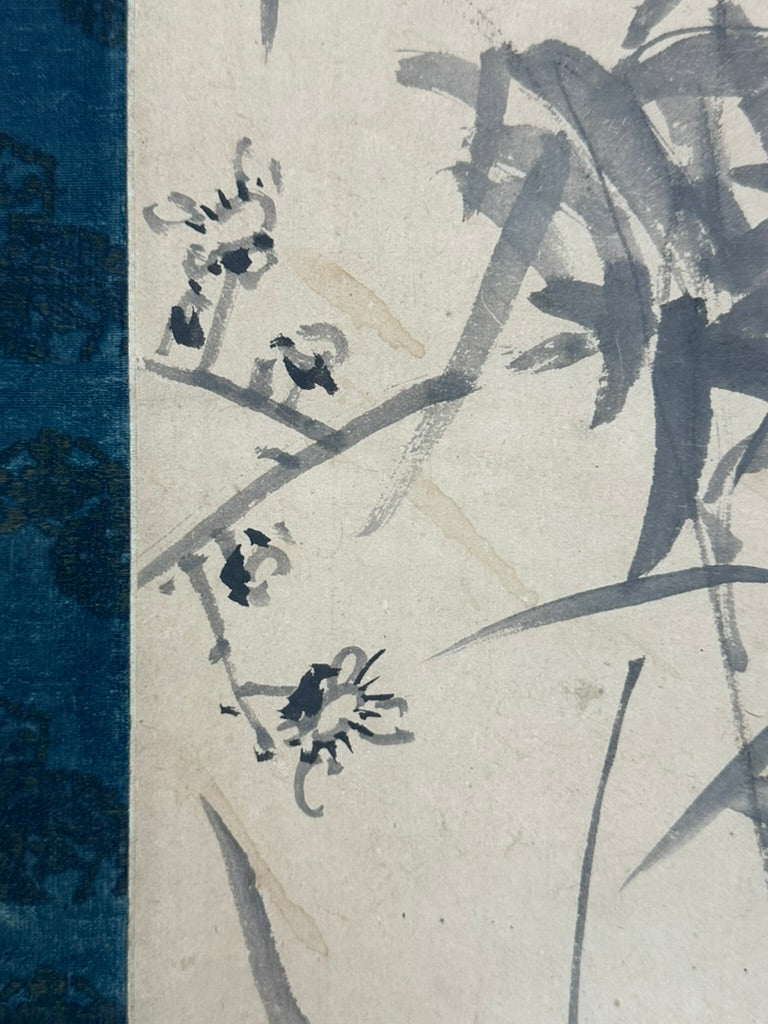 Antique Japanese Kakejiku Hanging Scroll Sparrow Bamboo Prunus Kacho-ga Ink 76"L