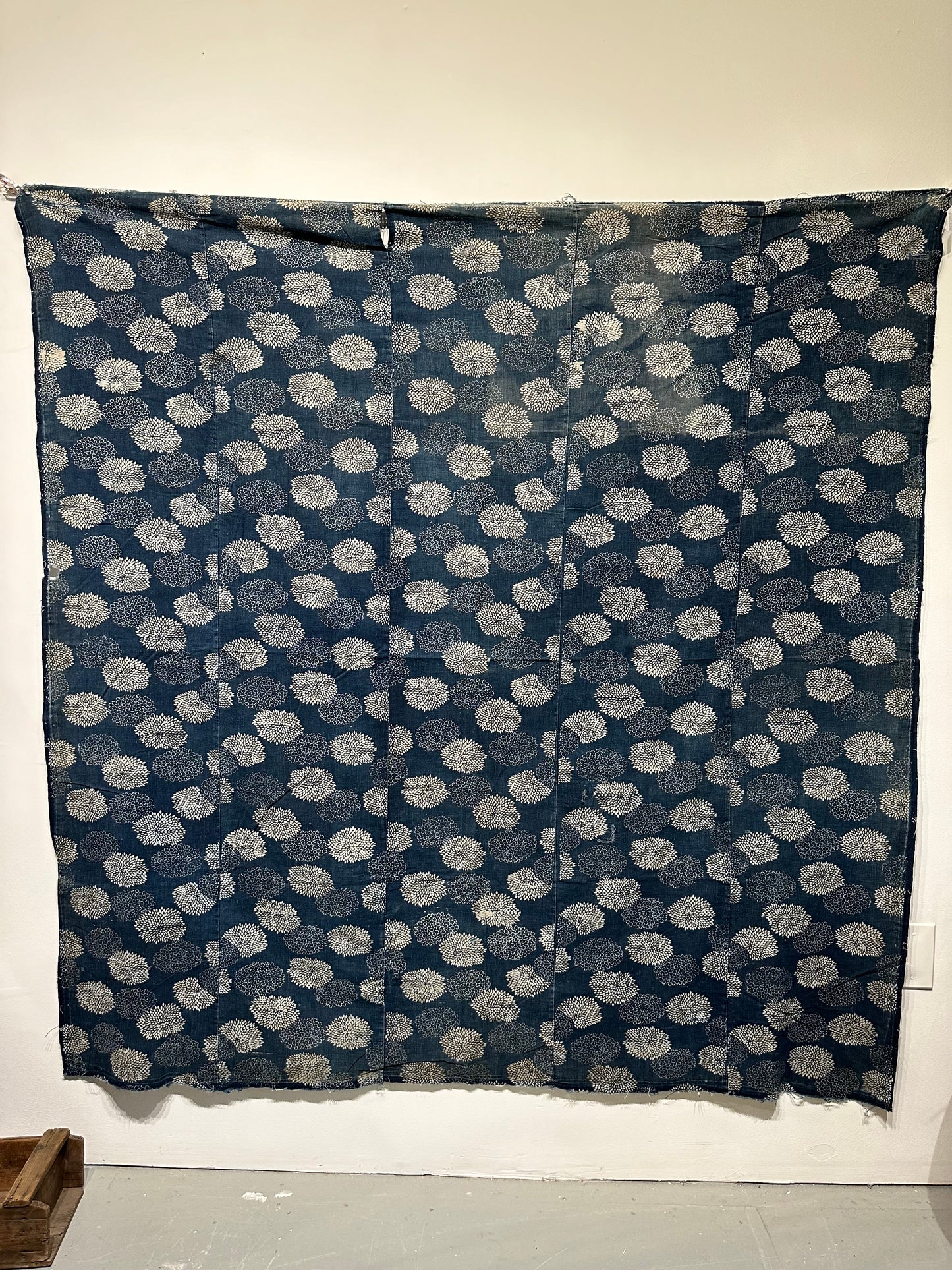 Antique Japanese 19th Century Textile - Katazome Indigo 65"x65" Kiku #82