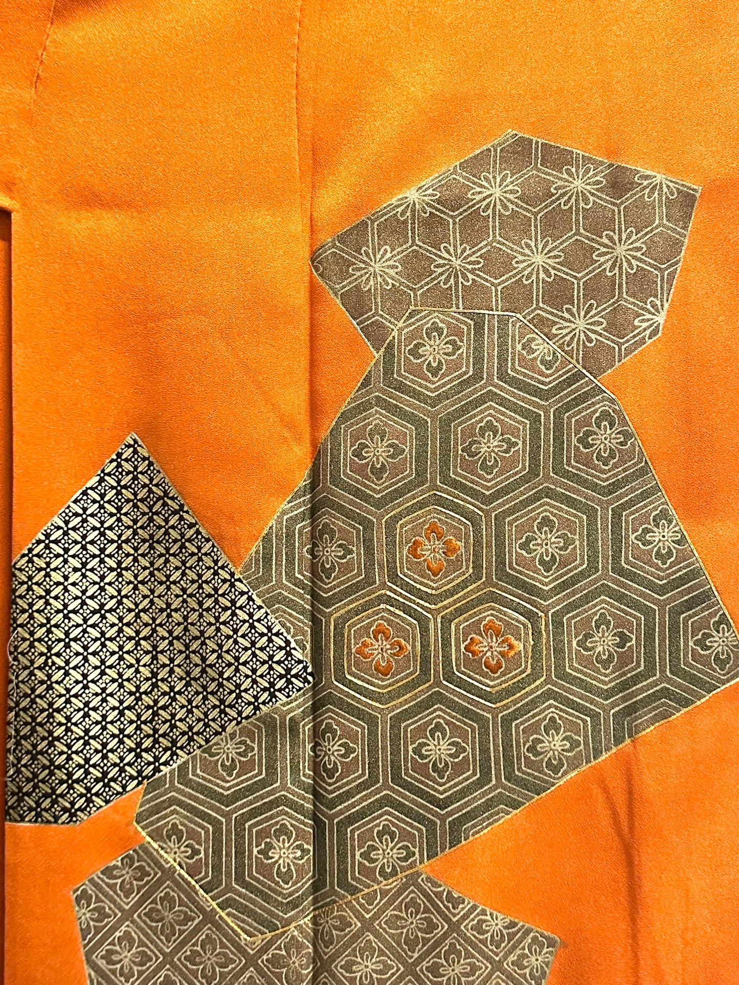 Vintage Japanese Silk Kimono Abstract Geometric Patchwork Kikko Showa Hōmongi